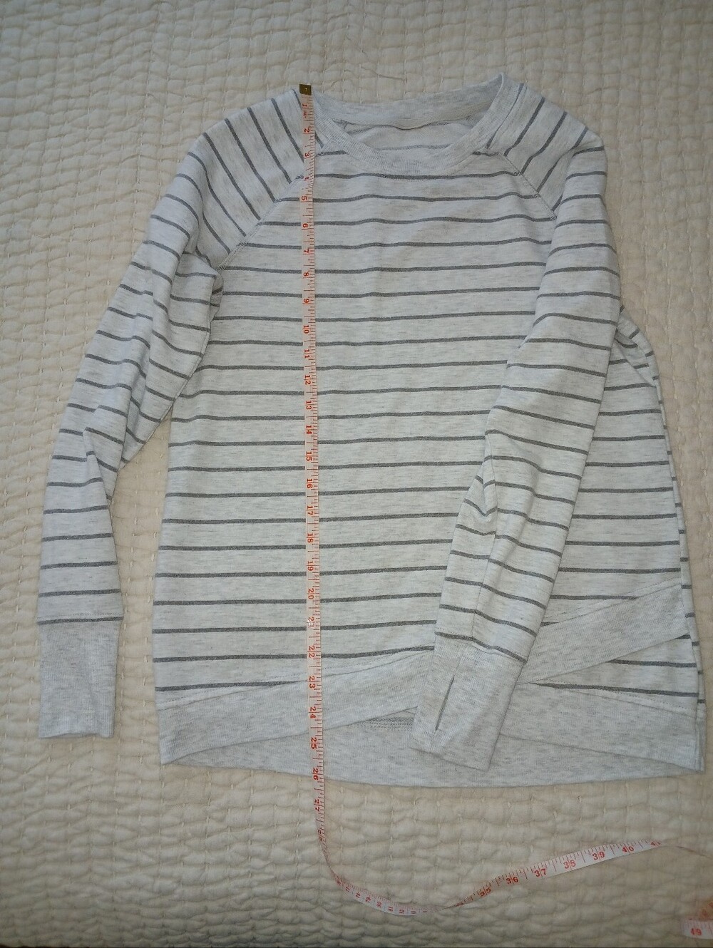 Danskin Light Gray Crewneck Sweater with Dark Gray Stripes
